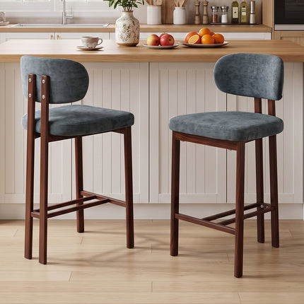 Set of 2 Chenille Upholstered Bar Stools