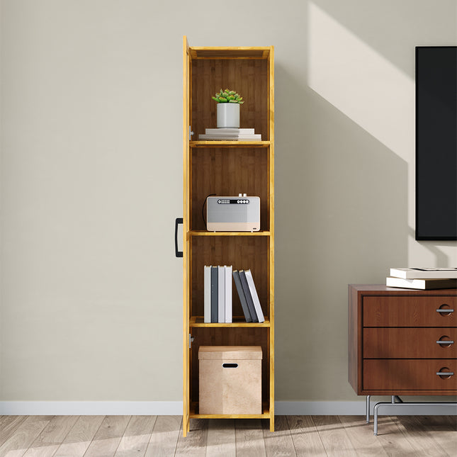 4-Tier Narrow Bookcase Storage Cabinet with Acrylic Door