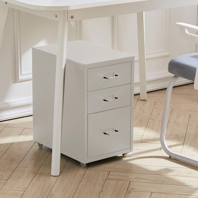 Office Rolling File Cabinet with 3 Drawers Shelf and Wheels White