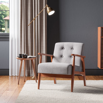 Solid Wooden Frame Upholstered Tufted Armchair