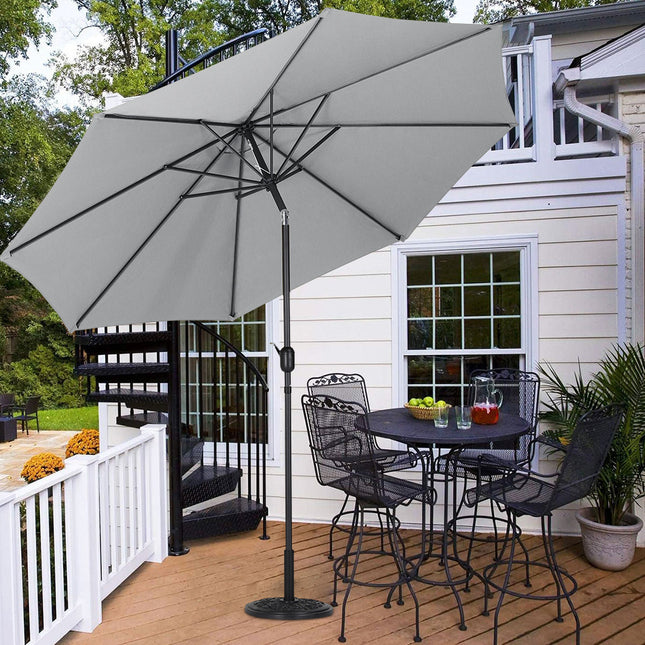 3M Light Grey Parasol Umbrella Patio Sun Shade Crank Tilt with Round Base