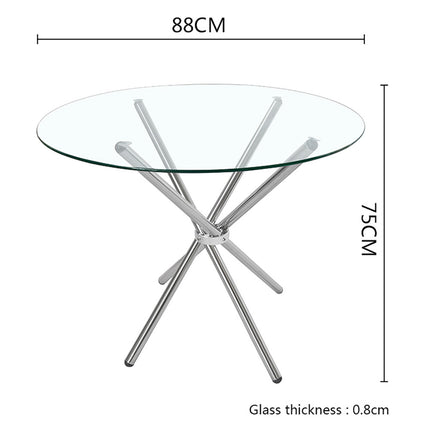 Tempered Glass Crossover Round Dining Table with 4 Chrome Legs