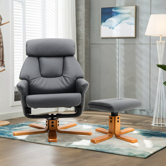 Grey Faux Leather Lounge Recliner Armchair with Ottoman