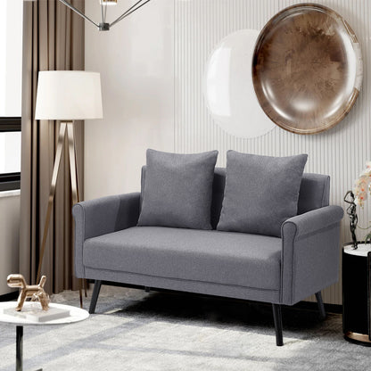 Grey Upholstered Loveseat with Rolled Arms