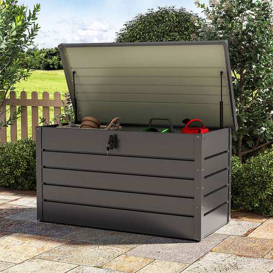 Grey 350L Metal Outdoor Garden Lockable Storage Box
