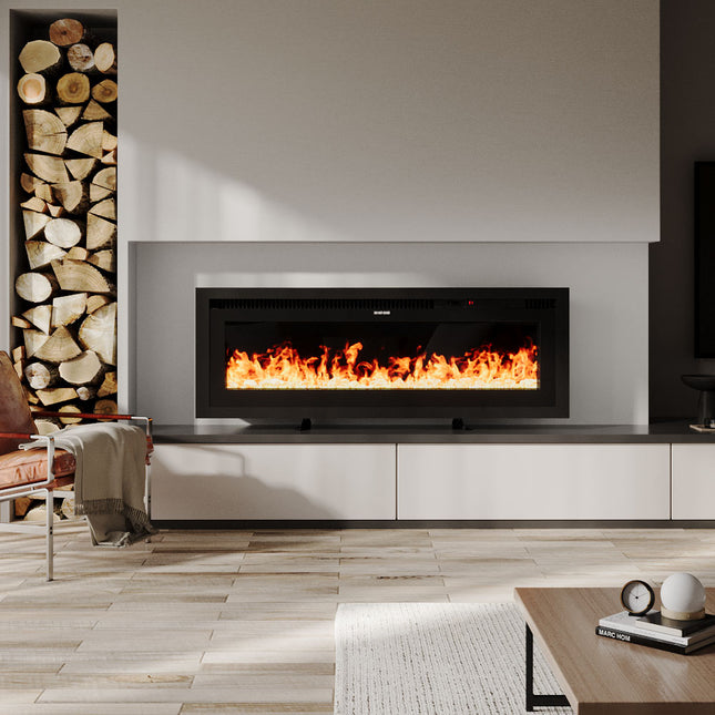 42 Inch Electrical Fireplace with Remote, 12 Vibrant Flame Colours, Adjustable Heating Modes, and Safety Features