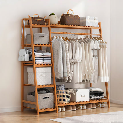 Bamboo Bedroom Garment Clothes Rack Brown 130cm