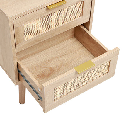 2 Pack Wood and Rattan Side Cabinet