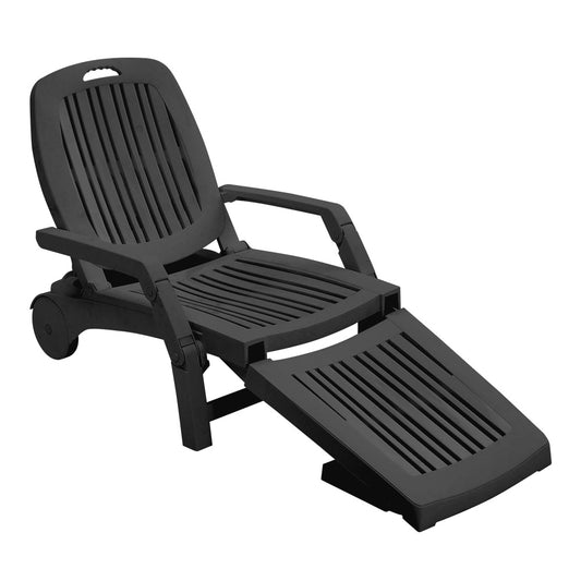Black Outdoor Folding Lounge Chair Recliner with Wheels