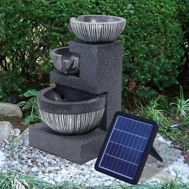 Outdoor Water Fountain Rockery Decoration 3 Tier Bowls Solar Powered 46cm H