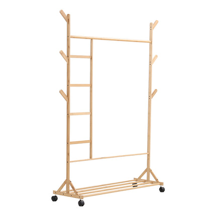 Bamboo Clothes Rack with Bottom Shelf Shoe Clothing Organizer