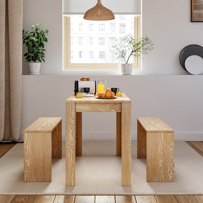 Brown Set of 3 Modern Dining Room Table and Benches
