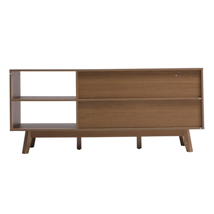 Wooden TV Stand with Storage Cabinet and Open Shelves