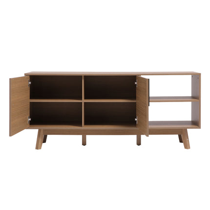 Wooden TV Stand with Storage Cabinet and Open Shelves