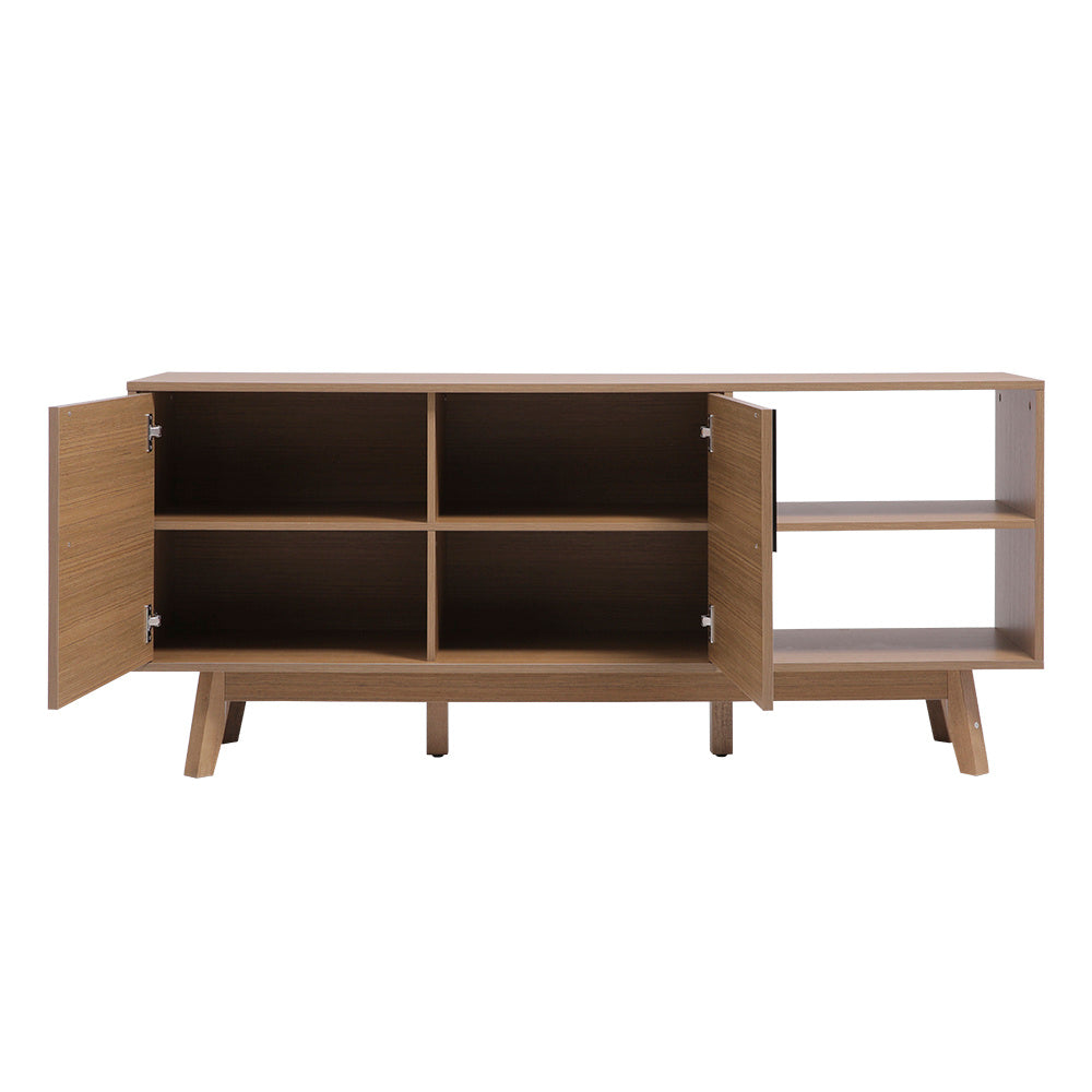 Wooden TV Stand with Storage Cabinet and Open Shelves