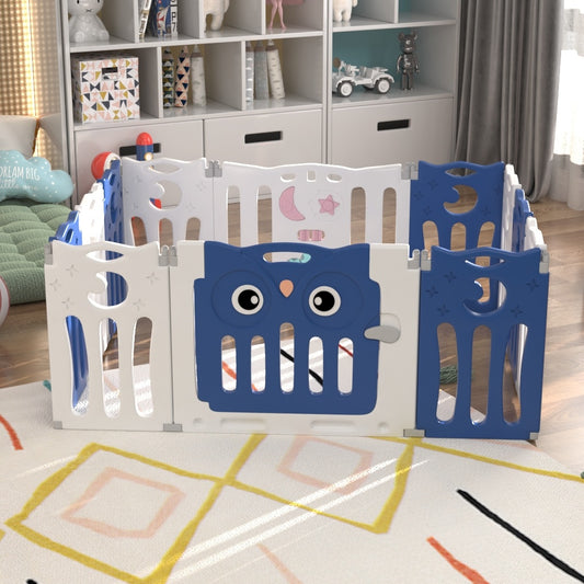 Kids Child Playpen Foldable Safety Gate Fence with Lock, Blue 12 Panels