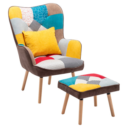 Upholstered Wingback Armchair with Footrest and Cushion