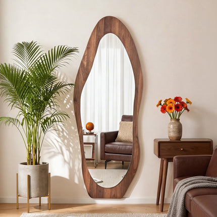160cm Wooden Frame Full Length Mirror with Mirror Base