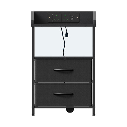 Nightstand Bedside Table with Charging Station and LED Lights