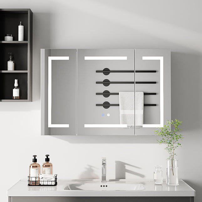 Triple-Door Bathroom Mirror Cabinet with LED Lighting