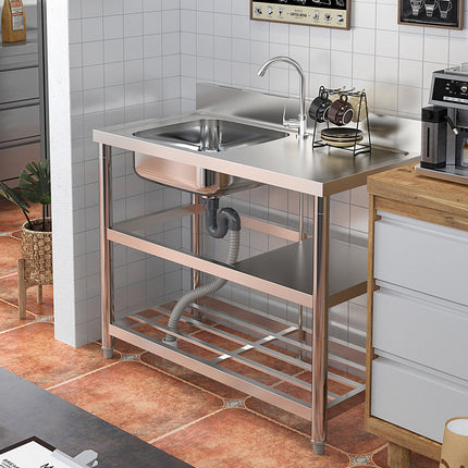Silver 100cm W Stainless Steel Compartment Sink with Shelves