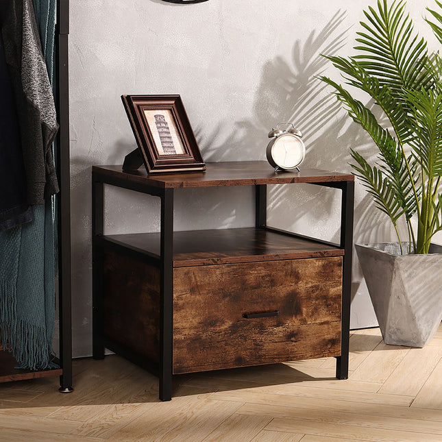 Brown 45cm Industrial 1 Drawer Bedroom Bedside Table