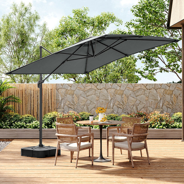 3M Large Garden Roma Tilting Aluminium Cantilever Parasol With Square Base, Dark Grey