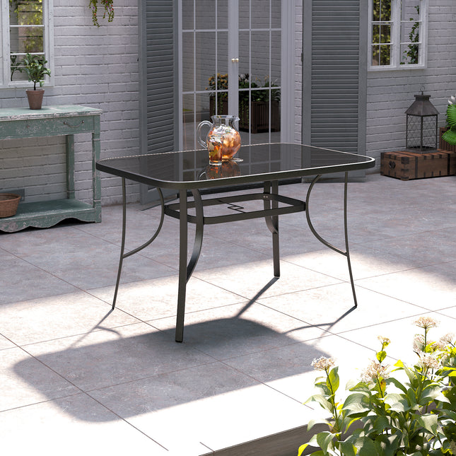 Black Garden Glass Top Rectangle Table With Umbrella Hole 120CM