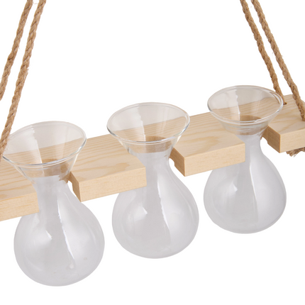 Wall Hanging Plant Propagation Station with 3 Vases & Wooden Frame