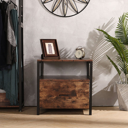 Brown 45cm Industrial 1 Drawer Bedroom Bedside Table