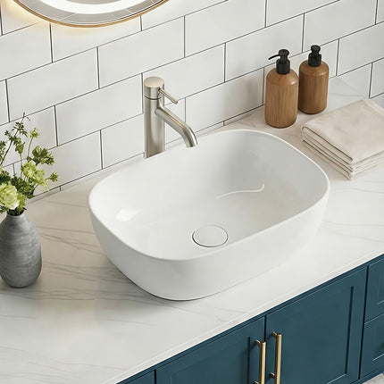 Oval Ceramic Countertop Basin with Central Drain Set