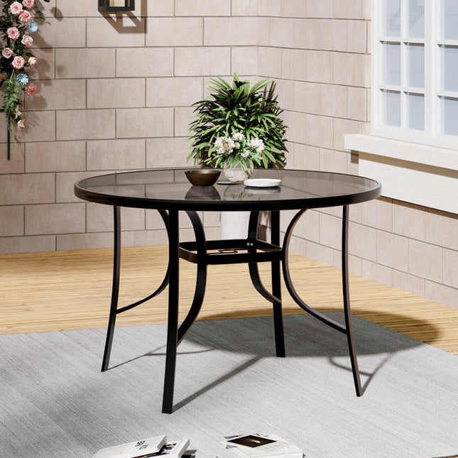 105CM Garden Glass Top Table With Umbrella Hole, Round
