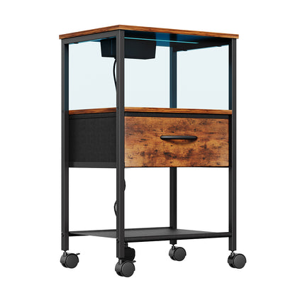 Nightstand Bedside Table with Charging Station and LED Lights