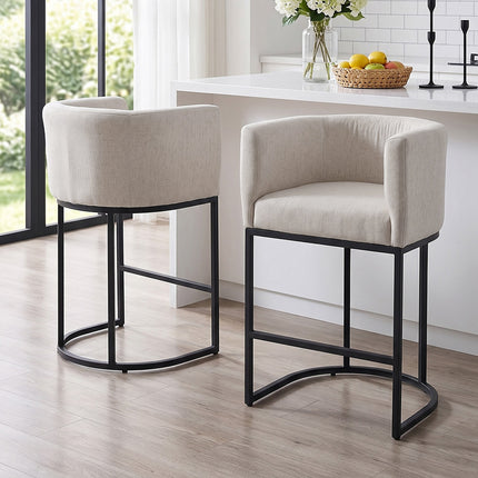 Set of 2 Low Back Upholstered Bar Stools