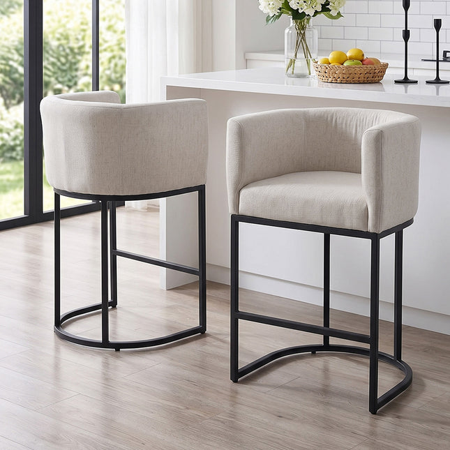 Set of 2 Low Back Upholstered Bar Stools