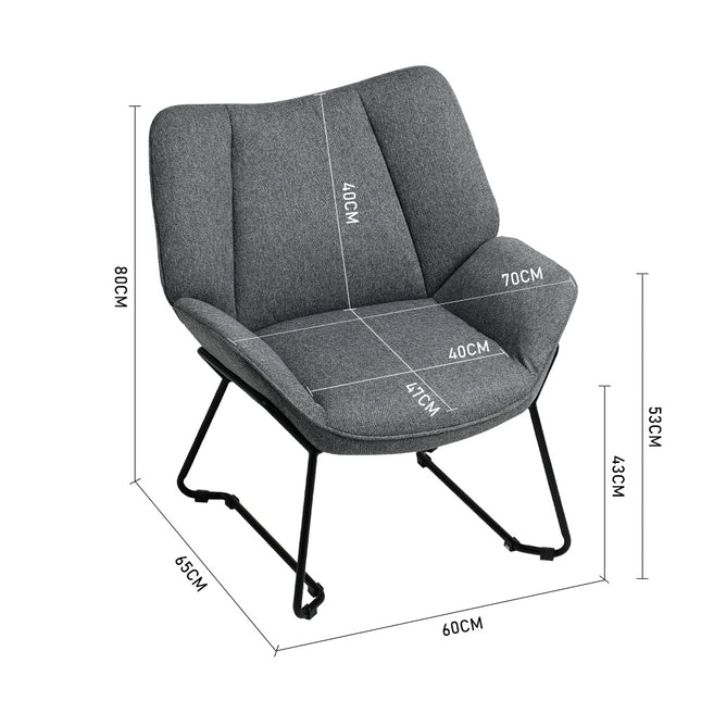 Grey 70cm Minimalist Linen Armchair with Black Iron legs