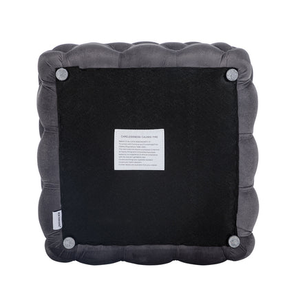 50CM Square Velvet Buttoned Footstool, Grey