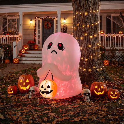 3FT Halloween Inflatable Ghost Holding Pumpkin Bucket with LED Lights