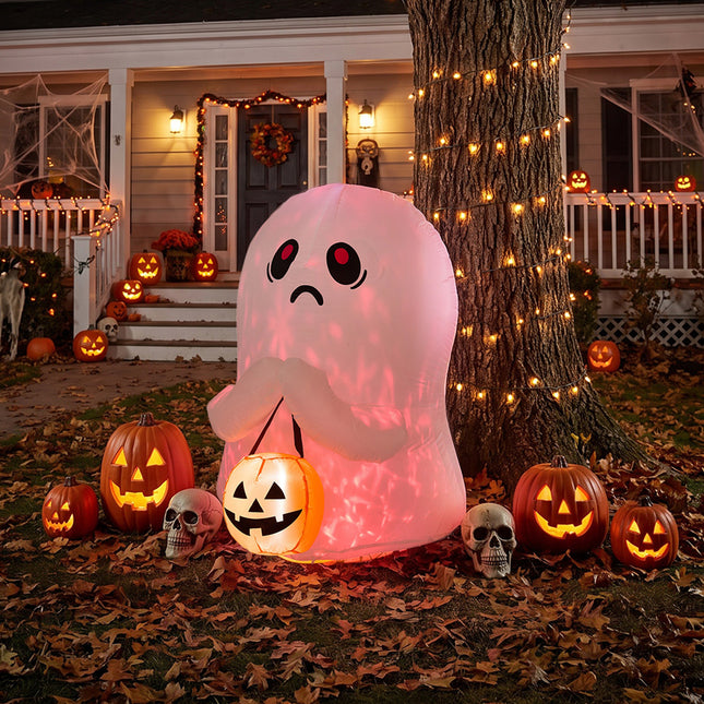 3FT Halloween Inflatable Ghost Holding Pumpkin Bucket with LED Lights