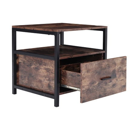 Brown 45cm Industrial 1 Drawer Bedroom Bedside Table