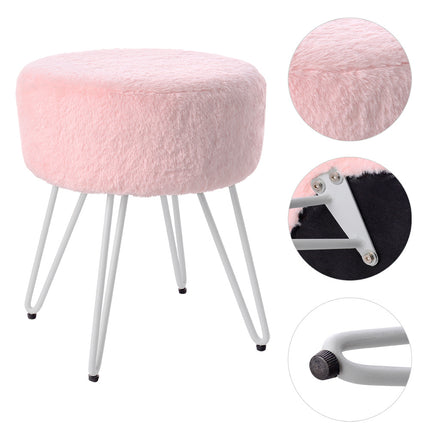 35 cm Round Fuzzy Ottoman Vanity Stool