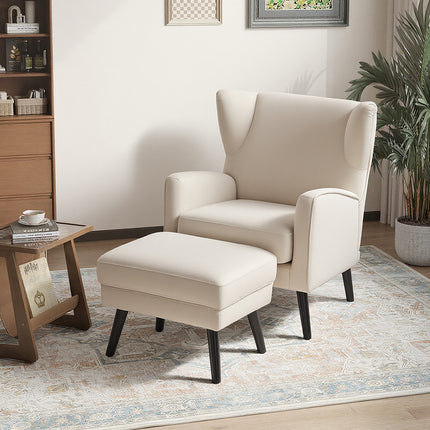Velvet Upholstered Leisure Chair with Footstool