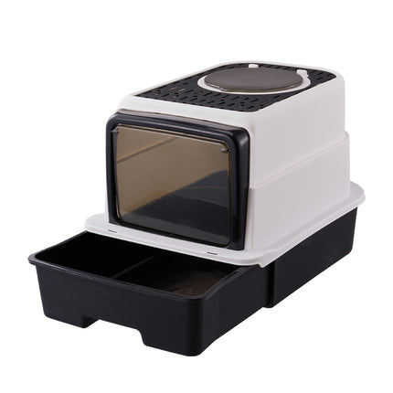 Large Hooded Top Entry Cat Litter Box with Scoop