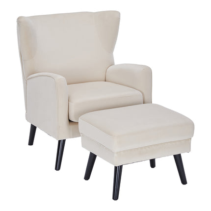 Velvet Upholstered Leisure Chair with Footstool