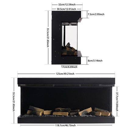 50 inch 3-Sided Smart Electric Fireplace