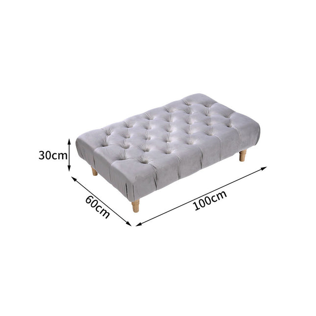 Grey Wood Leg Footstool with Velvet Buttons