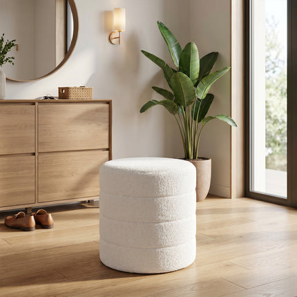 Round Teddy Fleece Upholstered Footstool