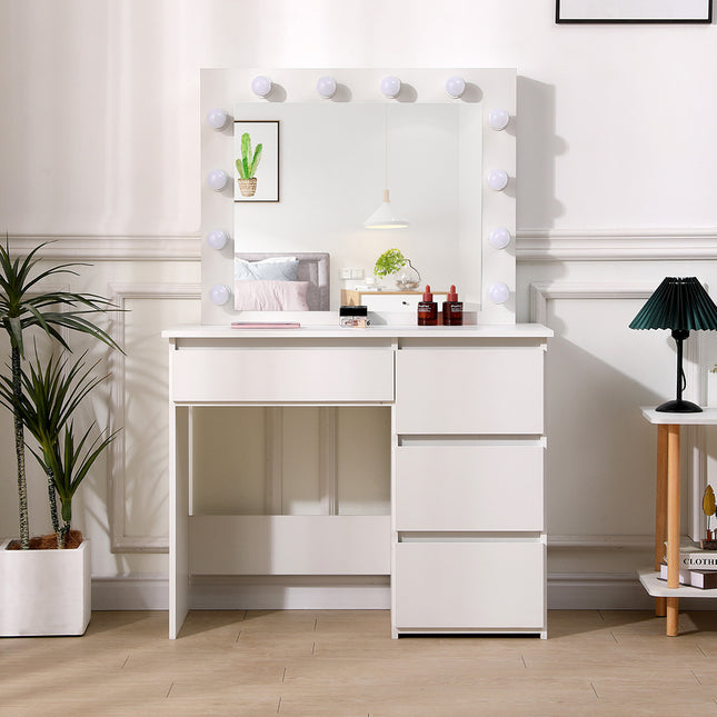 White Hollywood Dressing Table with Large Lighted Mirror 140cm H