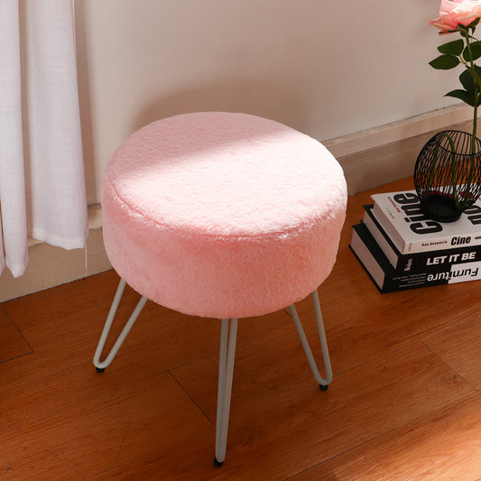 35CM Round Fluffy Velvet Dressing Table Stool Wire Legs Pink