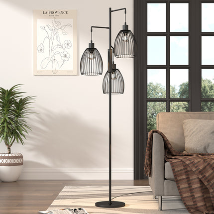 Black Modern Industrial Style 3-head Floor Lamp with Irregular Shade
